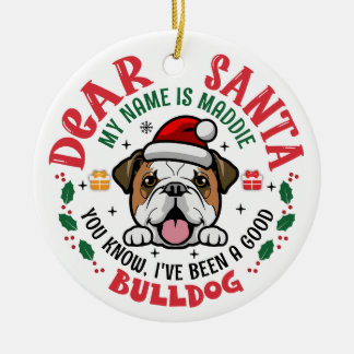 Gepersonaliseerde Bulldog hond Kerstboom Ronde Keramisch Ornament