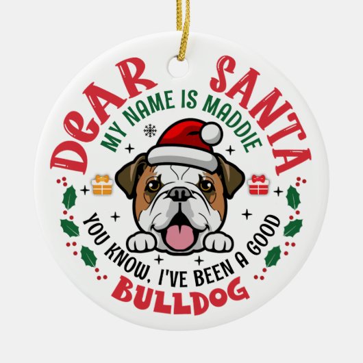 Gepersonaliseerde Bulldog hond Kerstboom Ronde Keramisch Ornament (Voorkant)