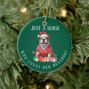 Gepersonaliseerde Bulldog Nurse Christmas Keepsake Keramisch Ornament