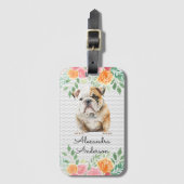 Gepersonaliseerde Bulldog Puppy Bloemen Bagagelabel (Voorkant (verticaal))