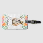 Gepersonaliseerde Bulldog Puppy Bloemen Bagagelabel (Voorkant (horizontaal))
