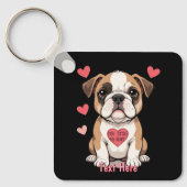 Gepersonaliseerde Bulldog Puppy met oprechte boods Sleutelhanger (Voorkant)
