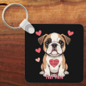 Gepersonaliseerde Bulldog Puppy met oprechte boods Sleutelhanger (Voorkant)