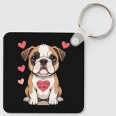 Gepersonaliseerde Bulldog Puppy met oprechte boods Sleutelhanger (Achterkant)