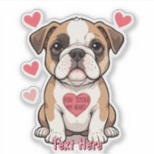 Gepersonaliseerde Bulldog Puppy met oprechte boods Sticker (Voorkant)