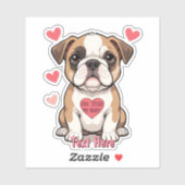 Gepersonaliseerde Bulldog Puppy met oprechte boods Sticker (Vel)