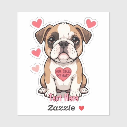 Gepersonaliseerde Bulldog Puppy met oprechte boods Sticker (Vel)