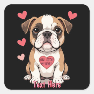 Gepersonaliseerde Bulldog Puppy met oprechte boods Vierkante Sticker