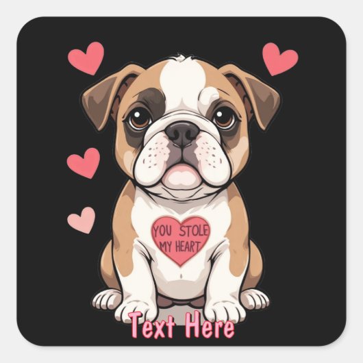 Gepersonaliseerde Bulldog Puppy met oprechte boods Vierkante Sticker (Voorkant)