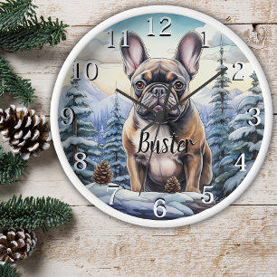 Gepersonaliseerde Bulldog Winter Wandklok