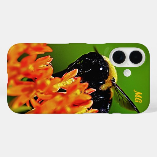 Gepersonaliseerde Bumble Bee op Flower iPhone Case (Achterkant (horizontaal))