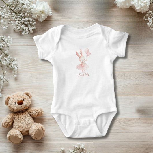 Gepersonaliseerde Bunny Ballerina Roze Bloemen Bab Romper