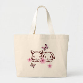 Gepersonaliseerde Bunny Butterfly Cherry Blossom Grote Tote Bag