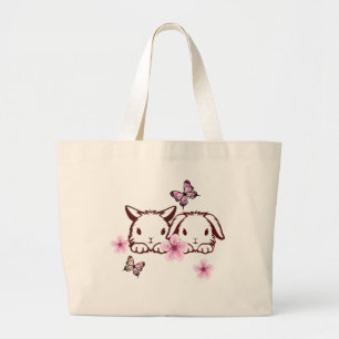 Gepersonaliseerde Bunny Butterfly Cherry Blossom Grote Tote Bag