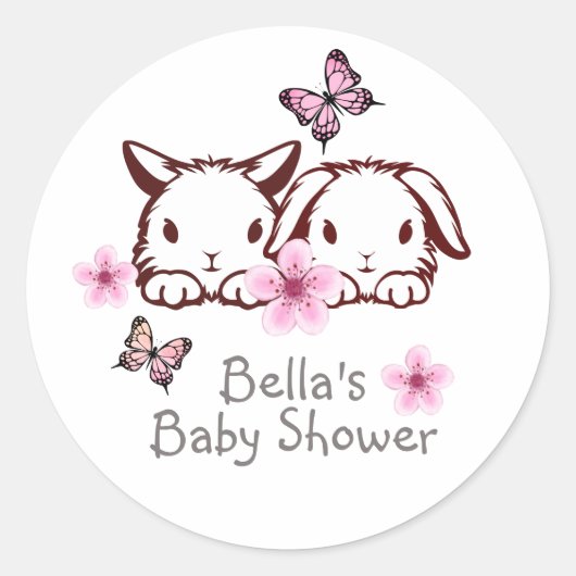 Gepersonaliseerde Bunny Butterfly Ronde Sticker (Voorkant)