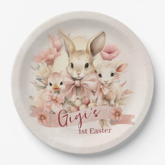 Gepersonaliseerde Bunny, Chick & Lamb Paas Borden Papieren Bordje (Voorkant)