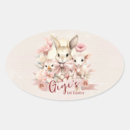Gepersonaliseerde Bunny, Chick & Lamb Party Sticke Ovale Sticker