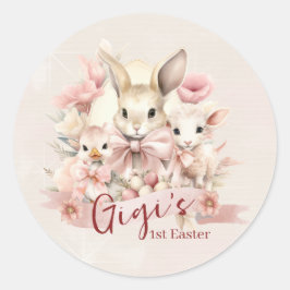 Gepersonaliseerde Bunny, Chick & Lamb Party Sticke Ronde Sticker