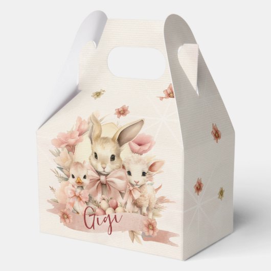 Gepersonaliseerde Bunny, Chick & Lamb Pasen Traktb Bedankdoosjes (Voorkant)