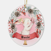 Gepersonaliseerde Bunny Christmas Floral Krans Keramisch Ornament (Links)