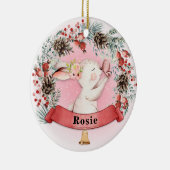 Gepersonaliseerde Bunny Christmas Floral Krans Keramisch Ornament (Rechts)