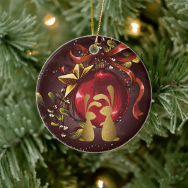 Gepersonaliseerde Bunny Couple n'Mistletoe Kerstmi Keramisch Ornament