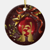 Gepersonaliseerde Bunny Couple n'Mistletoe Kerstmi Keramisch Ornament (Voorkant)