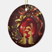 Gepersonaliseerde Bunny Couple n'Mistletoe Kerstmi Keramisch Ornament (Links)