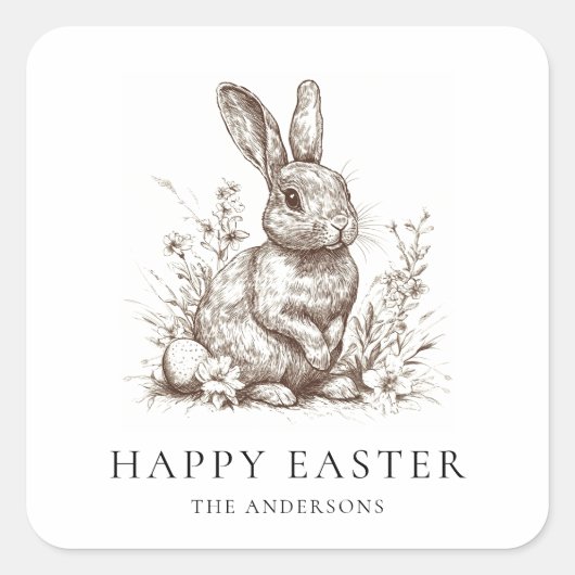 Gepersonaliseerde Bunny Easter Vierkante Sticker (Voorkant)