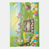 Gepersonaliseerde Bunny Family Picnic Theedoek (Verticaal)