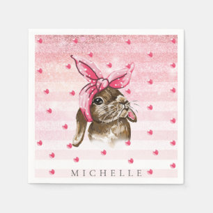 Gepersonaliseerde Bunny Hand schilderde glitter Servet