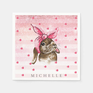Gepersonaliseerde Bunny Hand schilderde glitter Servet