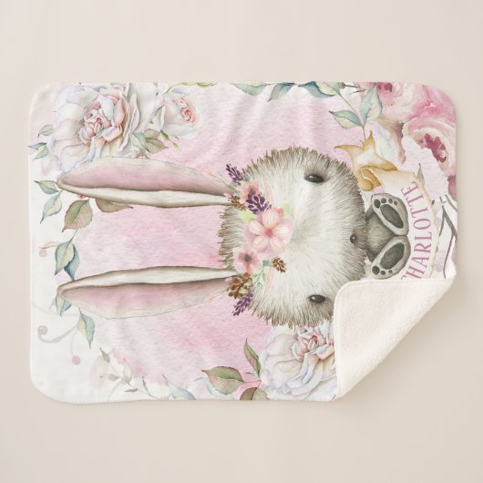 Gepersonaliseerde Bunny Konijn Baby Meisje Sherpa  Sherpa Deken (Voorkant (horizontaal))