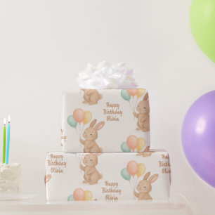 Gepersonaliseerde Bunny & Pastelballonnen - Schatt Cadeaupapier