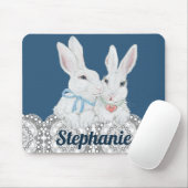 Gepersonaliseerde Bunny Rabbit Blue en White Lace Muismat (Met muis)