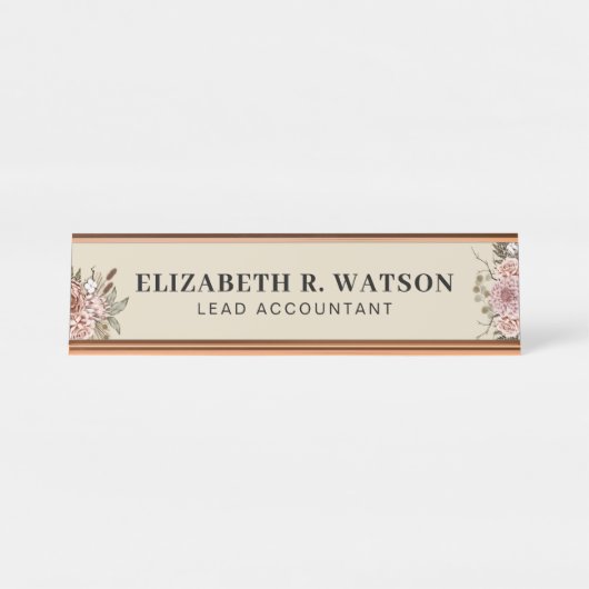 Gepersonaliseerde bureaunaam Bord Custom Bloemen t Bureau Naambordje (Voorkant)