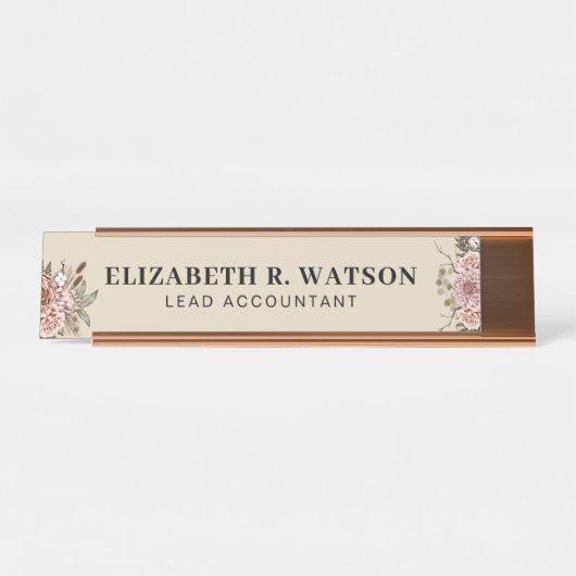 Gepersonaliseerde bureaunaam Bord Custom Bloemen t Bureau Naambordje (Voorkant)