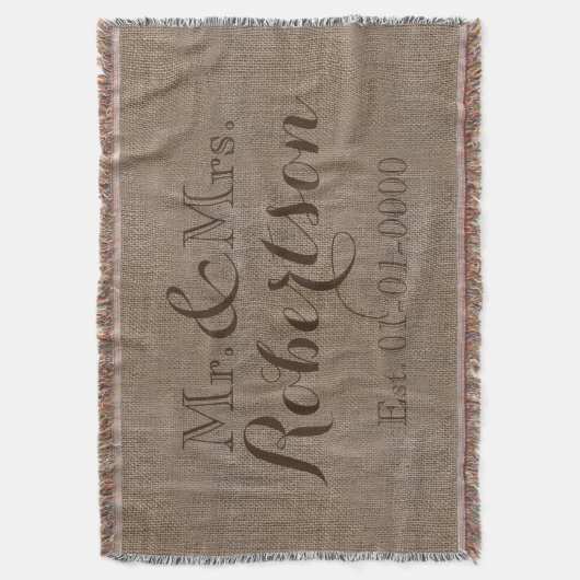 Gepersonaliseerde  Burlap-look Rustic/Wedding Deken (Voorkant Verticaal)