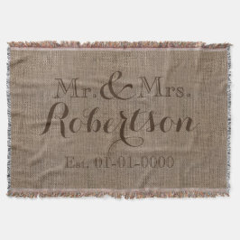 Gepersonaliseerde  Burlap-look Rustic/Wedding Deken