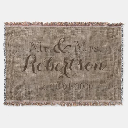 Gepersonaliseerde  Burlap-look Rustic/Wedding Deken (Voorkant)