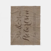 Gepersonaliseerde Burlap-look Rustic/Wedding Fleece Deken (Voorkant)