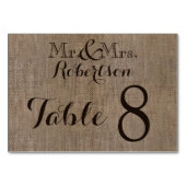 Gepersonaliseerde burlap rustieke bruiloft tafel n kaart (Achterkant)
