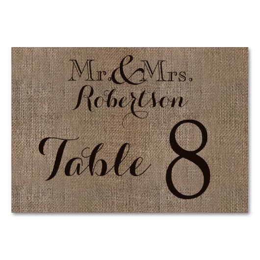 Gepersonaliseerde burlap rustieke bruiloft tafel n kaart (Achterkant)