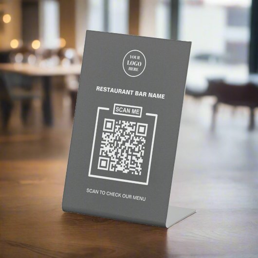 Gepersonaliseerde Business Logo QR Code Clean Grey Reclamebord Met Voetstuk