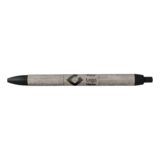 Gepersonaliseerde Business Rustic Wood met Logo Zwarte Inkt Pen (Voorkant)