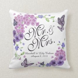 Gepersonaliseerde Butterflies Floral Wedding Pillo Kussen