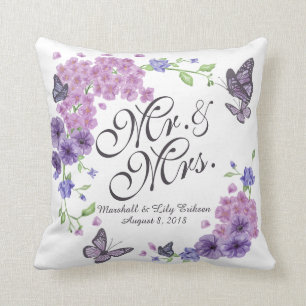 Gepersonaliseerde Butterflies Floral Wedding Pillo Kussen