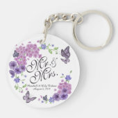 Gepersonaliseerde Butterflies Floral Wedding Sleut Sleutelhanger (Achterkant)