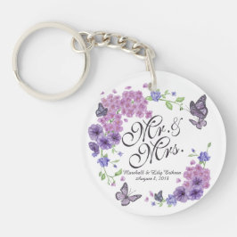 Gepersonaliseerde Butterflies Floral Wedding Sleut Sleutelhanger