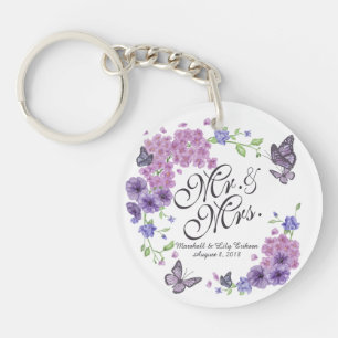 Gepersonaliseerde Butterflies Floral Wedding Sleut Sleutelhanger